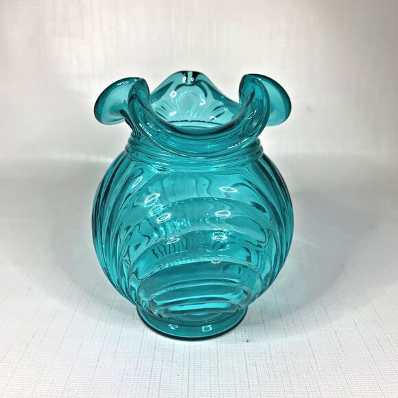 Fenton Arch Pattern Draped Vase Blue - Picture 1 of 7